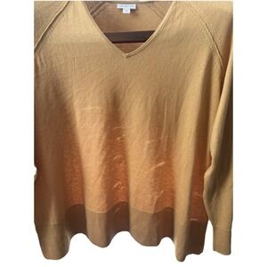 J Jill Silk & Cotton Sweater Women's XL Petite Mustard Yellow Long Sleeve V Neck